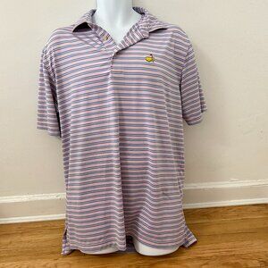 Peter Millar Masters polo golf shirt mens size L striped pink blue performance